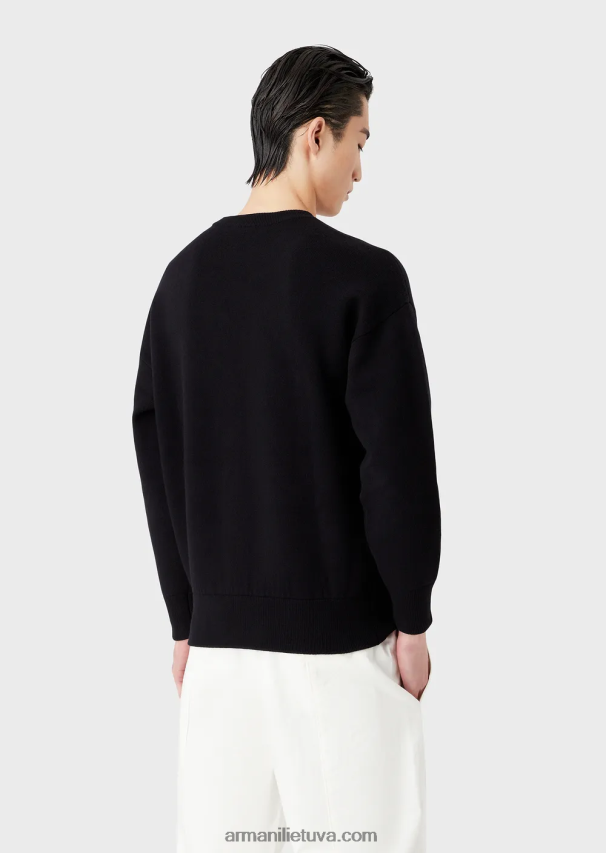 vyrų tamsiai mėlyna Armani Pirmos vilnos džemperis su įtemptu kaklu 02482X1236