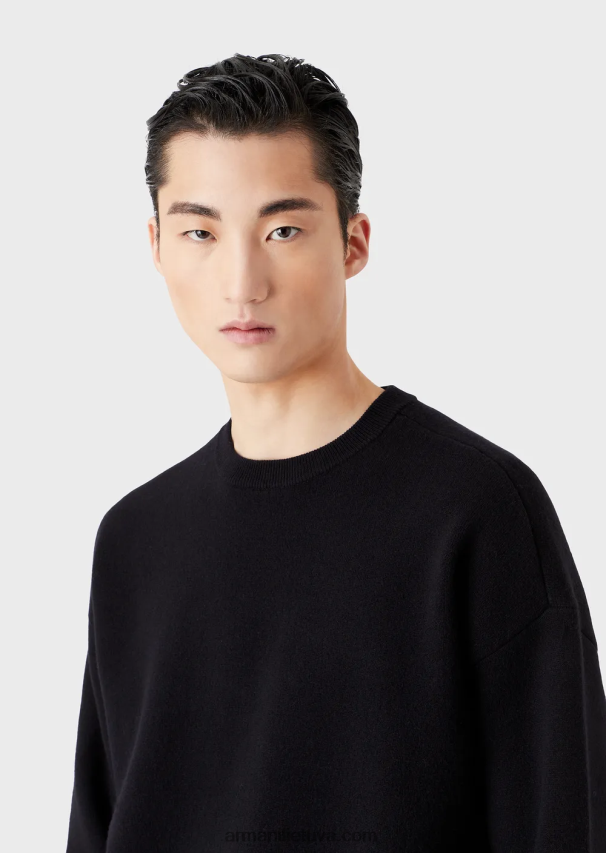 vyrų tamsiai mėlyna Armani Pirmos vilnos džemperis su įtemptu kaklu 02482X1236