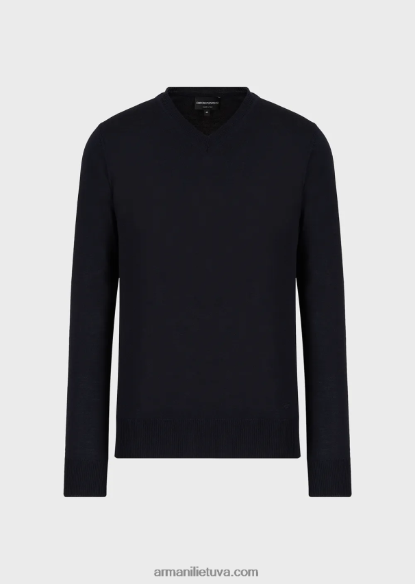 vyrų tamsiai mėlyna Armani V formos kaklo džemperis iš grynos vilnos 02482X1268