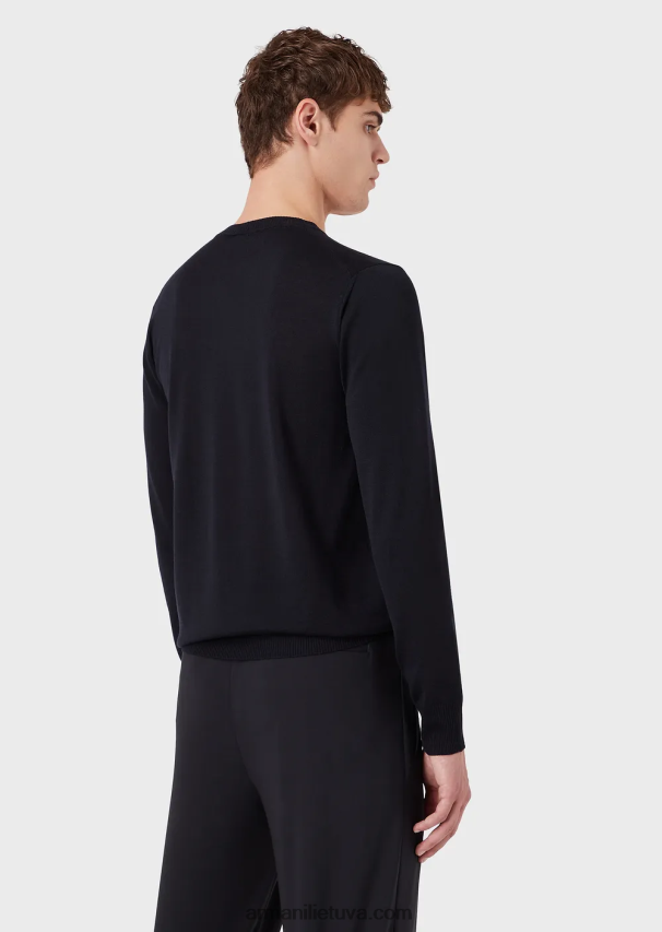 vyrų tamsiai mėlyna Armani V formos kaklo džemperis iš grynos vilnos 02482X1268