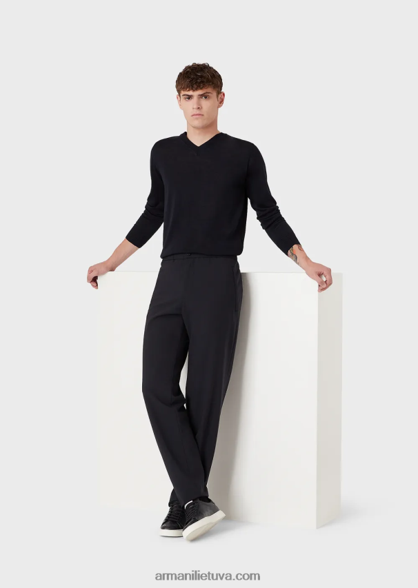 vyrų tamsiai mėlyna Armani V formos kaklo džemperis iš grynos vilnos 02482X1268