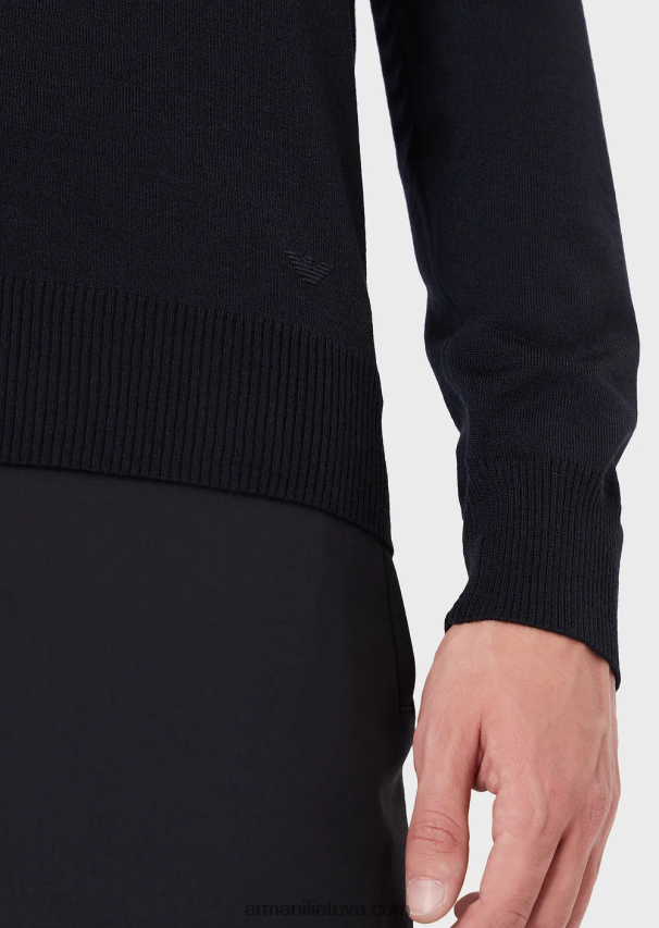 vyrų tamsiai mėlyna Armani V formos kaklo džemperis iš grynos vilnos 02482X1268