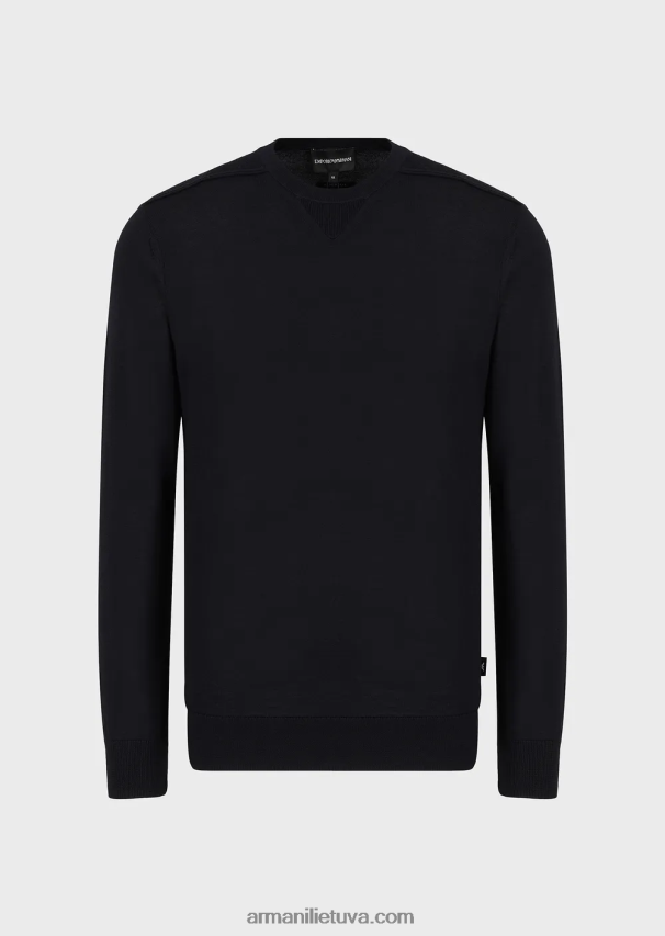 vyrų tamsiai mėlyna Armani Vilnos ir liocelio mišinio džemperis su kaklu 02482X1272