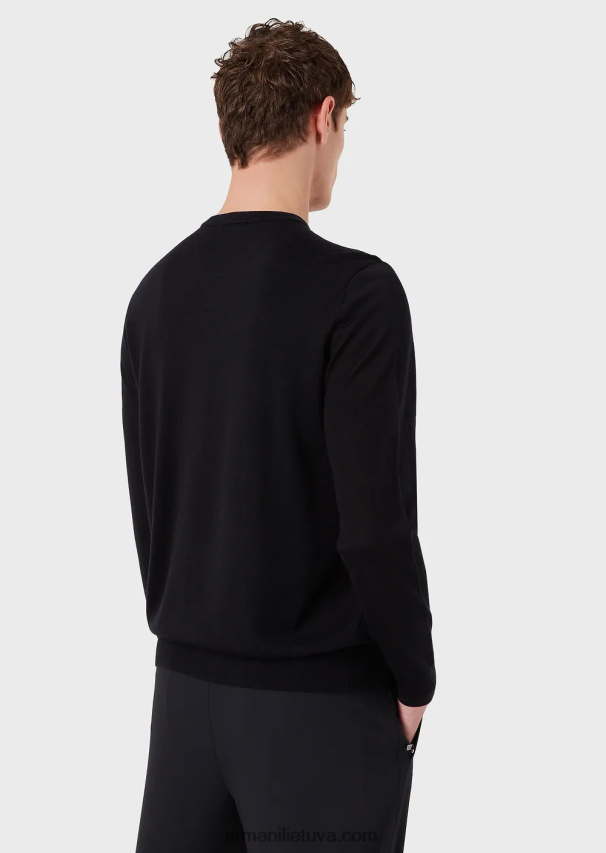 vyrų tamsiai mėlyna Armani Vilnos ir liocelio mišinio džemperis su kaklu 02482X1272