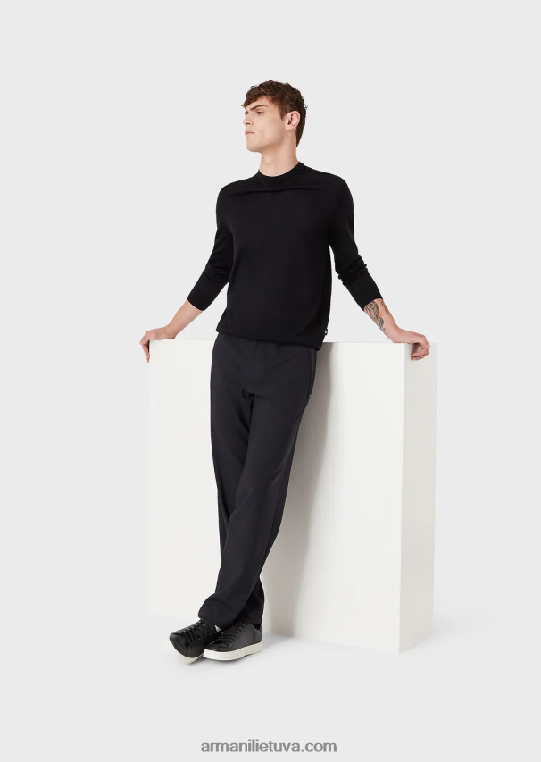 vyrų tamsiai mėlyna Armani Vilnos ir liocelio mišinio džemperis su kaklu 02482X1272