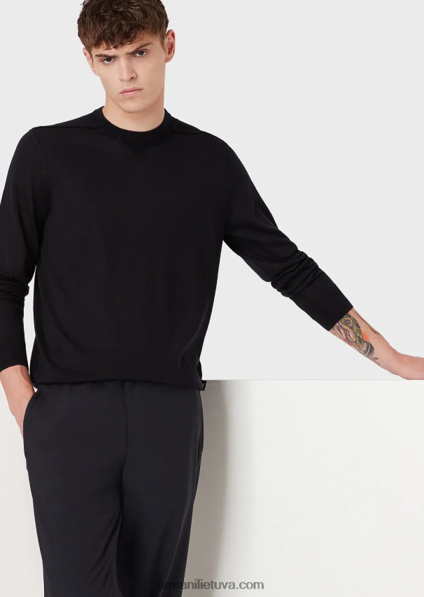 vyrų tamsiai mėlyna Armani Vilnos ir liocelio mišinio džemperis su kaklu 02482X1272