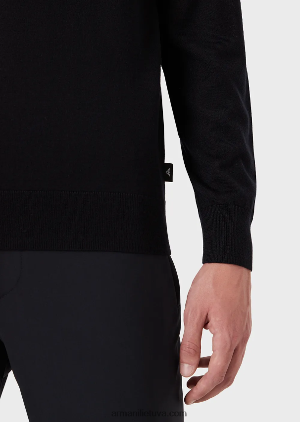 vyrų tamsiai mėlyna Armani Vilnos ir liocelio mišinio džemperis su kaklu 02482X1272