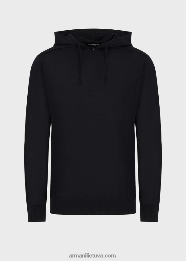 vyrų tamsiai mėlyna Armani Vilnos ir liocelio mišinio megztinis su gobtuvu 02482X1278