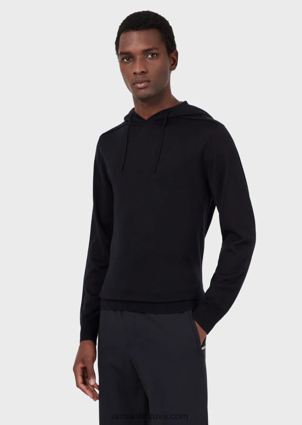 vyrų tamsiai mėlyna Armani Vilnos ir liocelio mišinio megztinis su gobtuvu 02482X1278