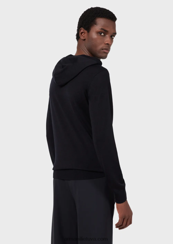 vyrų tamsiai mėlyna Armani Vilnos ir liocelio mišinio megztinis su gobtuvu 02482X1278