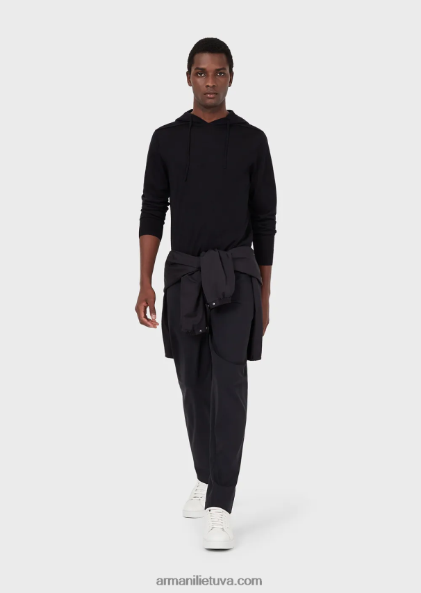 vyrų tamsiai mėlyna Armani Vilnos ir liocelio mišinio megztinis su gobtuvu 02482X1278