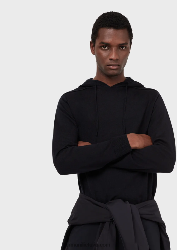 vyrų tamsiai mėlyna Armani Vilnos ir liocelio mišinio megztinis su gobtuvu 02482X1278