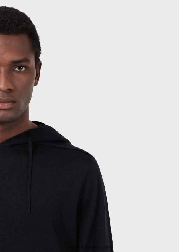 vyrų tamsiai mėlyna Armani Vilnos ir liocelio mišinio megztinis su gobtuvu 02482X1278