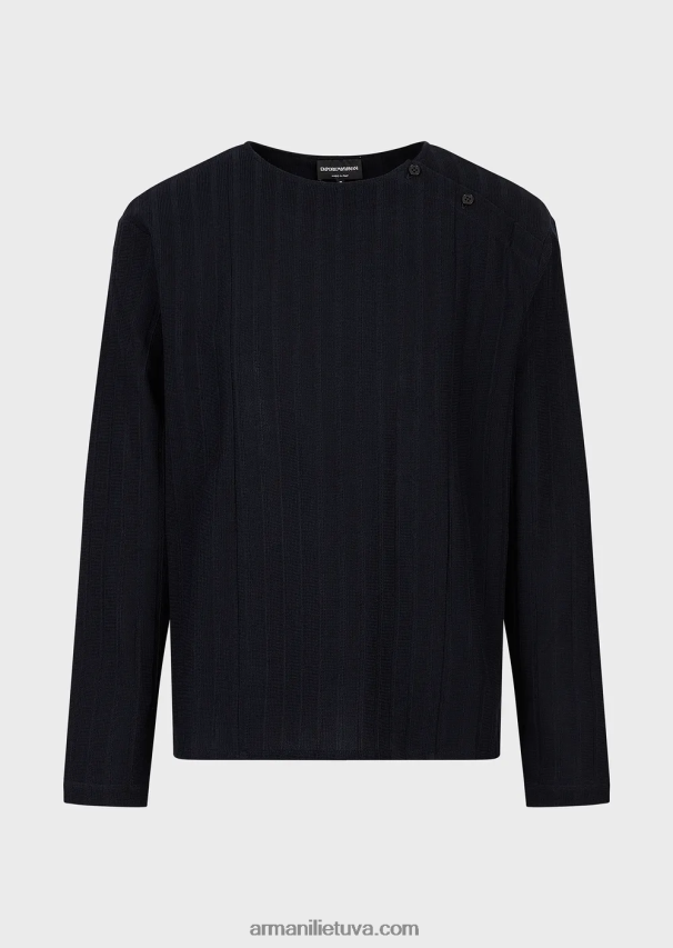 vyrų tamsiai mėlyna Armani žakardo džemperis su briaunuotu motyvu 02482X1263