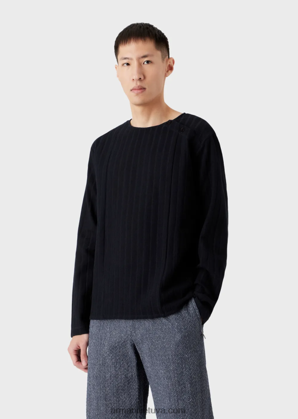 vyrų tamsiai mėlyna Armani žakardo džemperis su briaunuotu motyvu 02482X1263