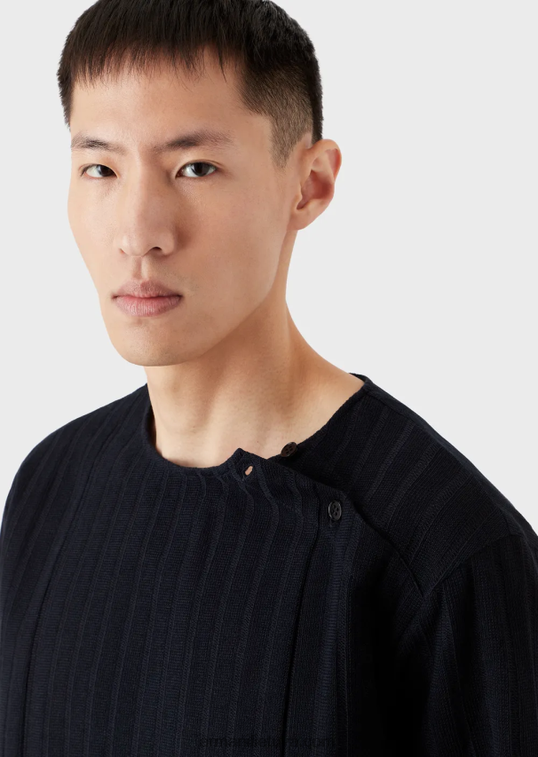 vyrų tamsiai mėlyna Armani žakardo džemperis su briaunuotu motyvu 02482X1263