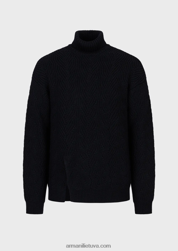 vyrų tamsiai mėlyna Armani angliškas šonkaulių megztas ruloninis kaklas iš grynos vilnos mišinio 02482X1243