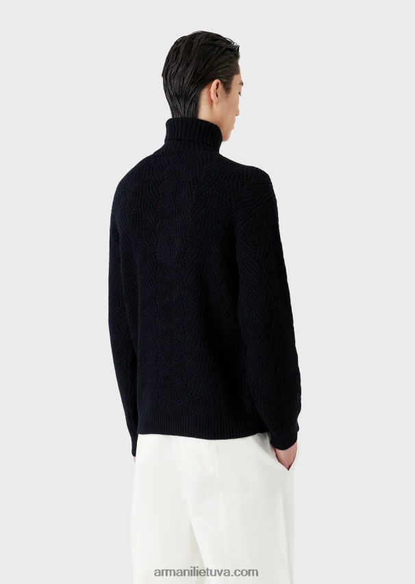 vyrų tamsiai mėlyna Armani angliškas šonkaulių megztas ruloninis kaklas iš grynos vilnos mišinio 02482X1243