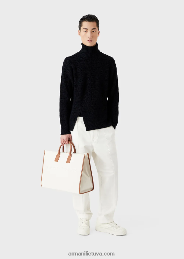 vyrų tamsiai mėlyna Armani angliškas šonkaulių megztas ruloninis kaklas iš grynos vilnos mišinio 02482X1243