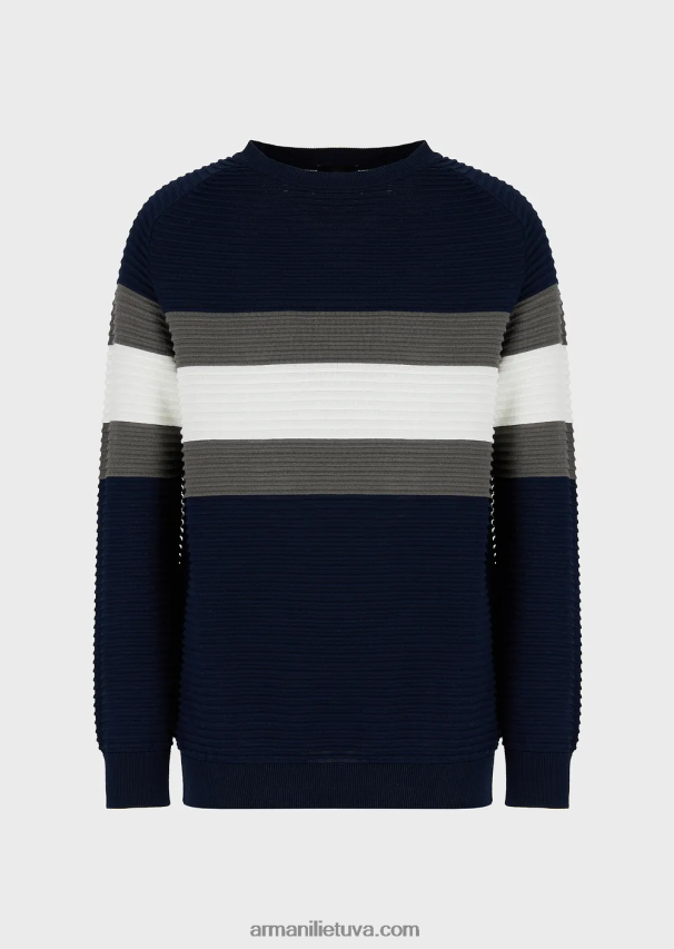 vyrų tamsiai mėlyna Armani dryžuotas Osmanų džemperis 02482X1214