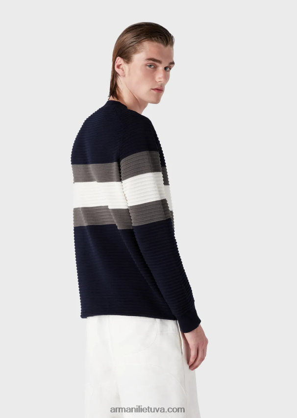 vyrų tamsiai mėlyna Armani dryžuotas Osmanų džemperis 02482X1214