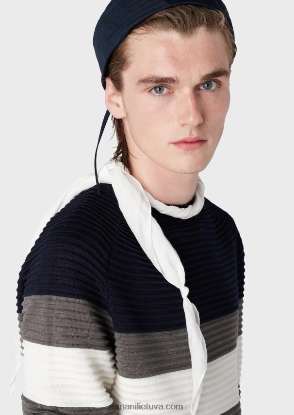 vyrų tamsiai mėlyna Armani dryžuotas Osmanų džemperis 02482X1214