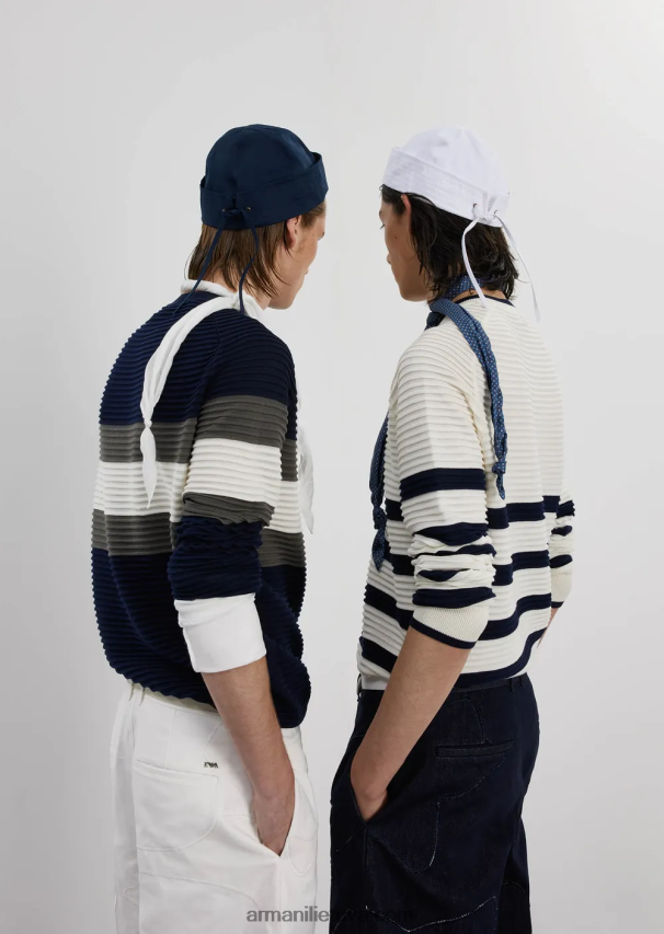 vyrų tamsiai mėlyna Armani dryžuotas Osmanų džemperis 02482X1214