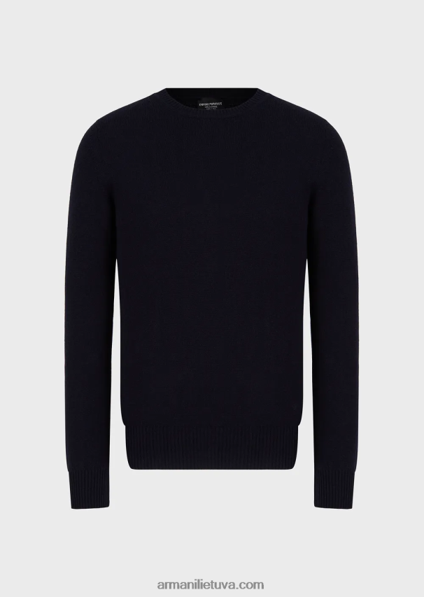 vyrų tamsiai mėlyna Armani gryno kašmyro džemperis su kaklu 02482X1265