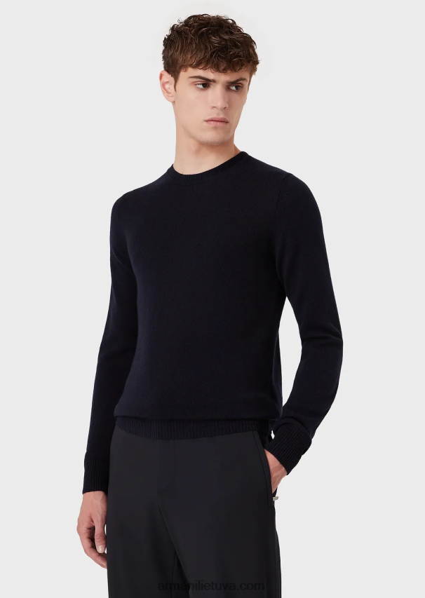 vyrų tamsiai mėlyna Armani gryno kašmyro džemperis su kaklu 02482X1265