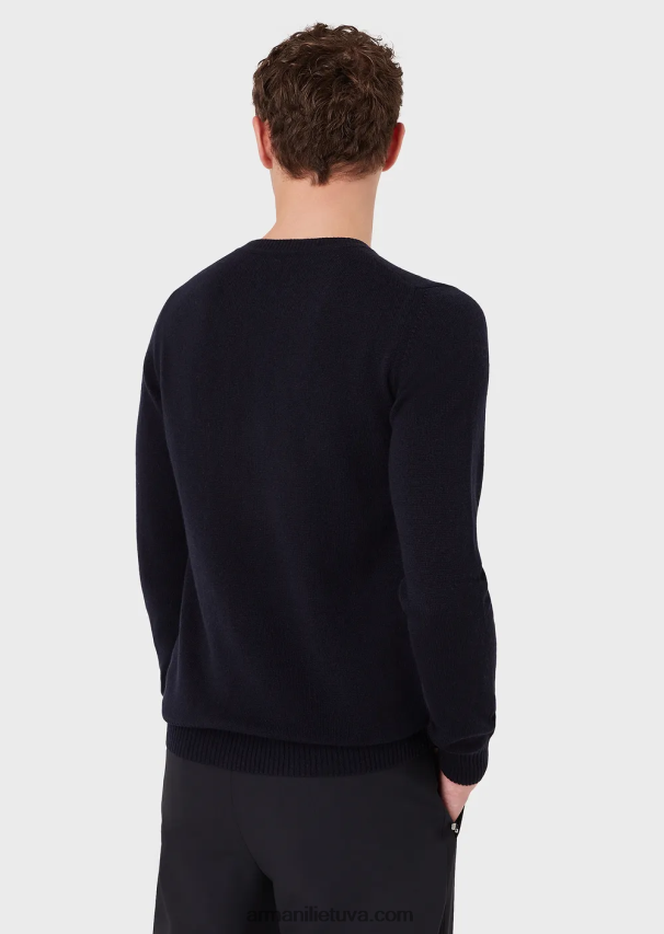 vyrų tamsiai mėlyna Armani gryno kašmyro džemperis su kaklu 02482X1265