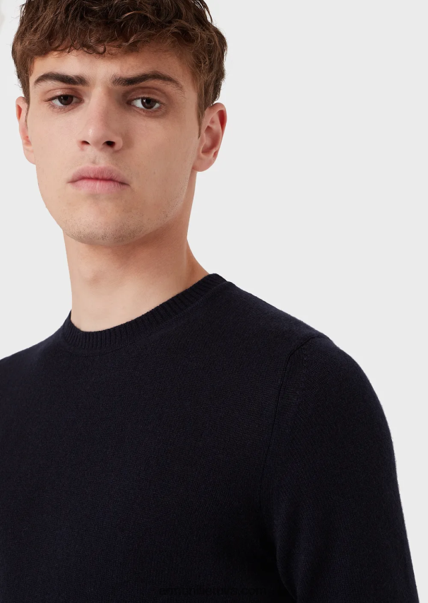 vyrų tamsiai mėlyna Armani gryno kašmyro džemperis su kaklu 02482X1265