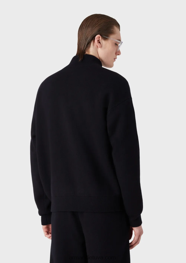 vyrų tamsiai mėlyna Armani grynos vilnos megztinis su pilnu užtrauktuku 02482X1244