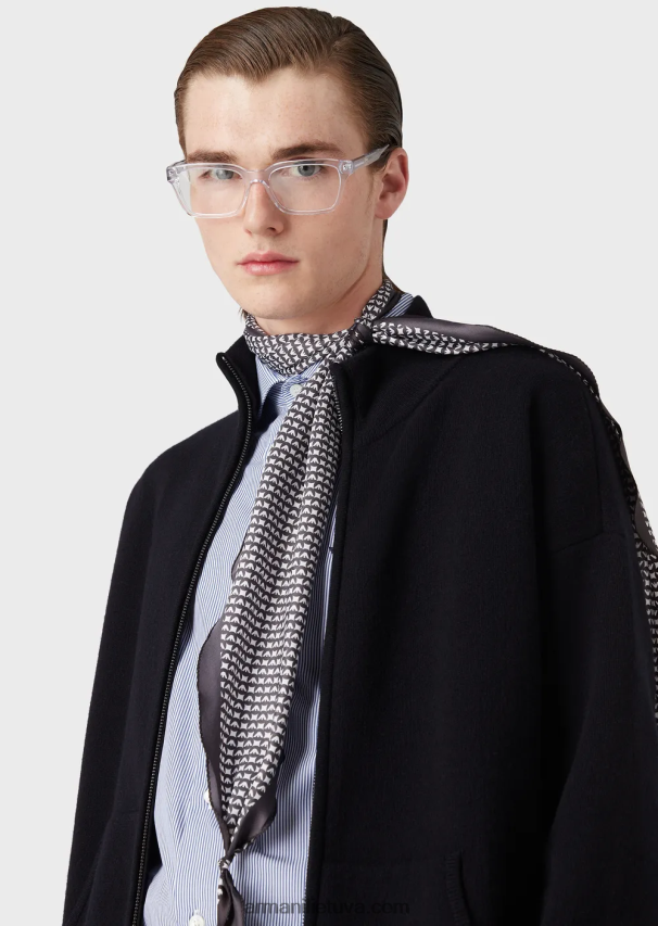 vyrų tamsiai mėlyna Armani grynos vilnos megztinis su pilnu užtrauktuku 02482X1244