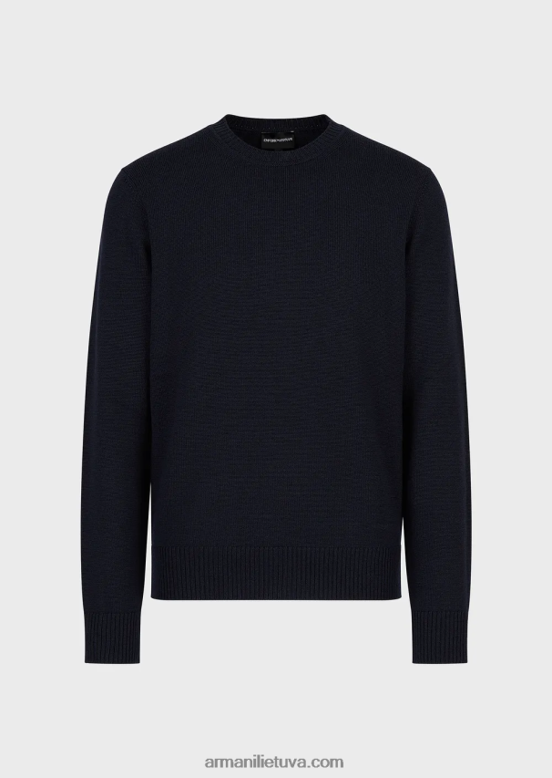 vyrų tamsiai mėlyna Armani grynos vilnos įprasto kirpimo džemperis 02482X1218
