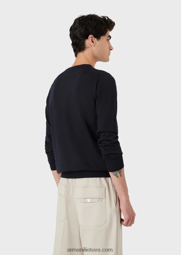 vyrų tamsiai mėlyna Armani megztas grynos vilnos megztinis 02482X1262