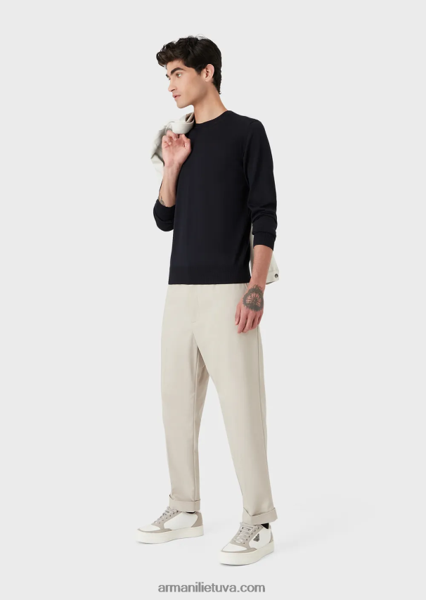 vyrų tamsiai mėlyna Armani megztas grynos vilnos megztinis 02482X1262