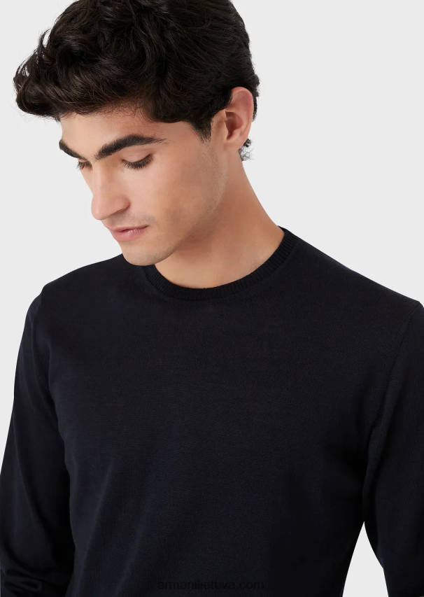 vyrų tamsiai mėlyna Armani megztas grynos vilnos megztinis 02482X1262