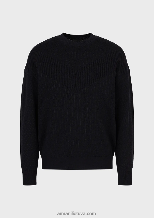 vyrų tamsiai mėlyna Armani mišraus audinio džemperis su v intarsija 02482X1240