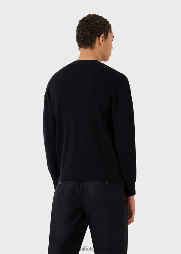 vyrų tamsiai mėlyna Armani mišraus audinio džemperis su v intarsija 02482X1240