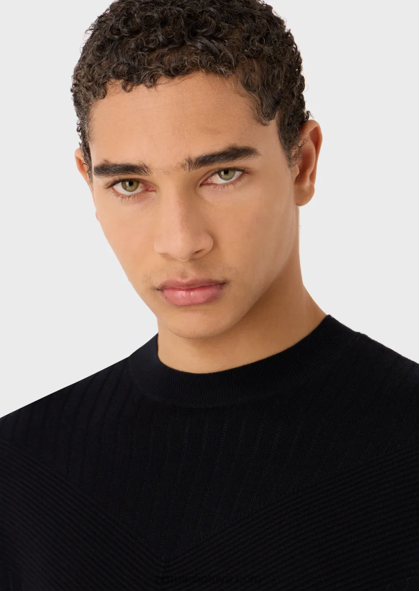 vyrų tamsiai mėlyna Armani mišraus audinio džemperis su v intarsija 02482X1240