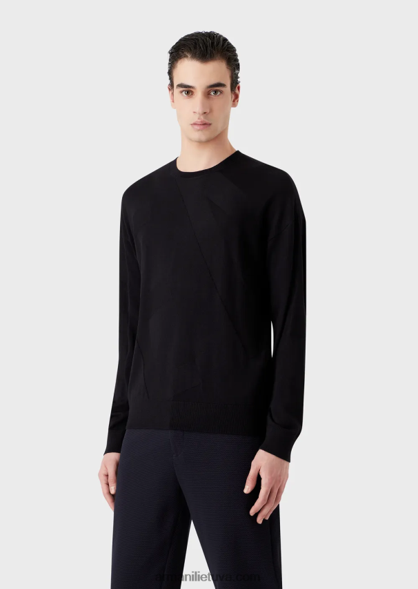 vyrų tamsiai mėlyna Armani nekaltos vilnos megztinis su per dideliu intarsijos trikotažo logotipu 02482X1232