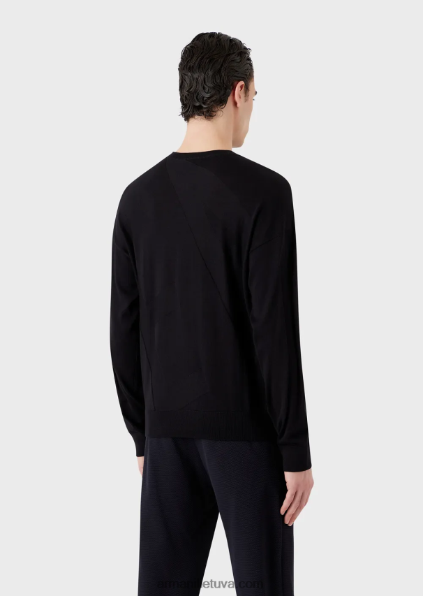 vyrų tamsiai mėlyna Armani nekaltos vilnos megztinis su per dideliu intarsijos trikotažo logotipu 02482X1232