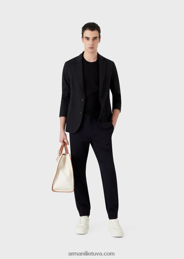 vyrų tamsiai mėlyna Armani nekaltos vilnos megztinis su per dideliu intarsijos trikotažo logotipu 02482X1232