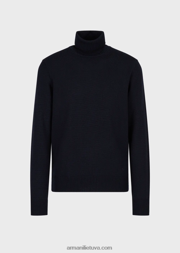 vyrų tamsiai mėlyna Armani nekaltos vilnos įprasto kirpimo džemperis su kaklu 02482X1283