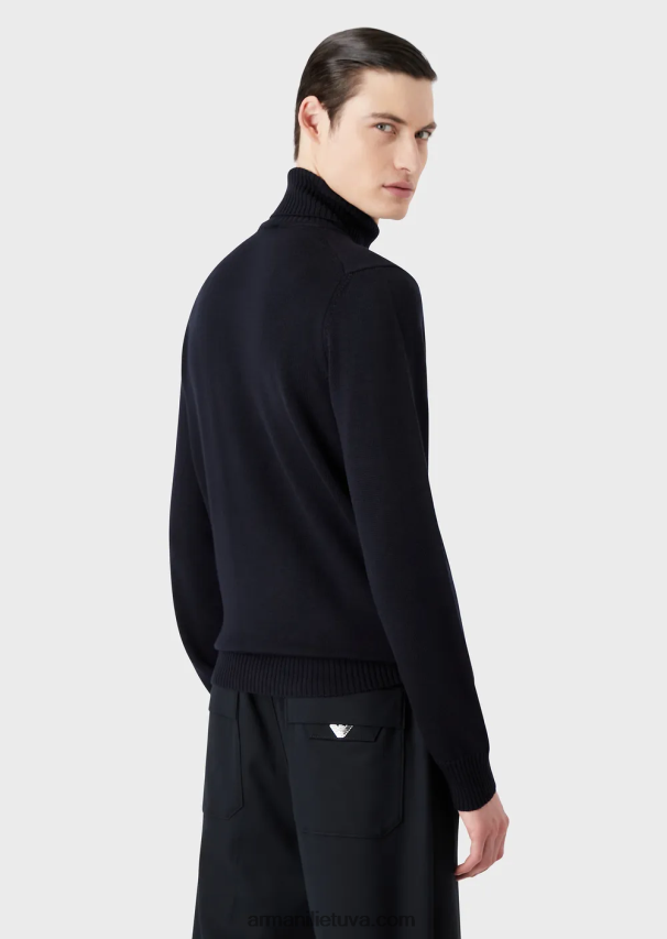 vyrų tamsiai mėlyna Armani nekaltos vilnos įprasto kirpimo džemperis su kaklu 02482X1283