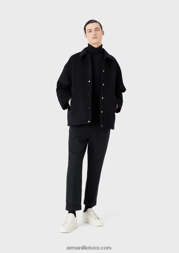 vyrų tamsiai mėlyna Armani nekaltos vilnos įprasto kirpimo džemperis su kaklu 02482X1283