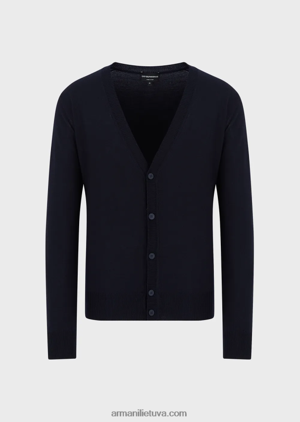 vyrų tamsiai mėlyna Armani paprasto megzto grynos vilnos megztinis V formos iškirpte 02482X1281