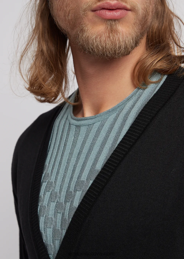 vyrų tamsiai mėlyna Armani paprasto megzto grynos vilnos megztinis V formos iškirpte 02482X1281