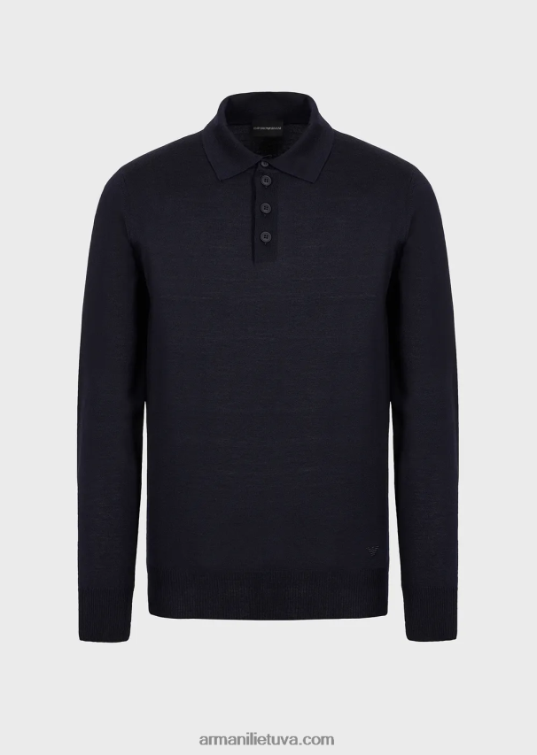 vyrų tamsiai mėlyna Armani vilnonis megztinis su polo apykakle 02482X1275