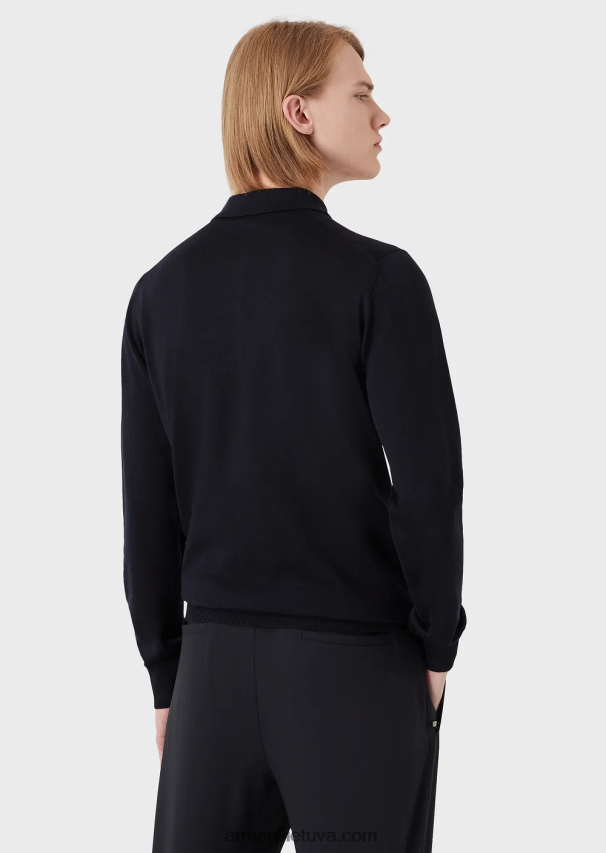 vyrų tamsiai mėlyna Armani vilnonis megztinis su polo apykakle 02482X1275